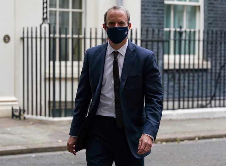 Foreign Secretary Dominic Raab leaving 10 Downing Street, London, after attending a Cobra meeting