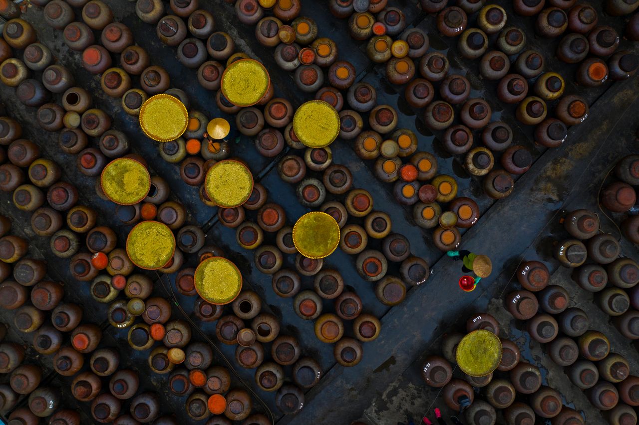 Aerial photos category: A variety of Vietnamese herbs and spices captured from a unique angle