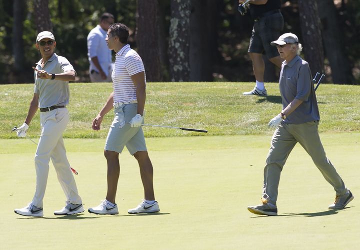 Barack Obama and comedian Larry David playing golf together in 2015.