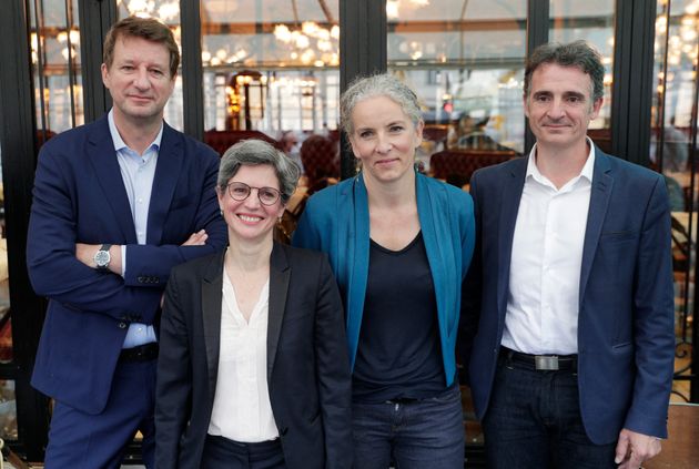 Quatre des cinq candidats à la primaire écologiste, Yannick Jadot, Sandrine Rousseau, Delphine Batho et Eric Piolle, sans Jean-Marc Governatori.