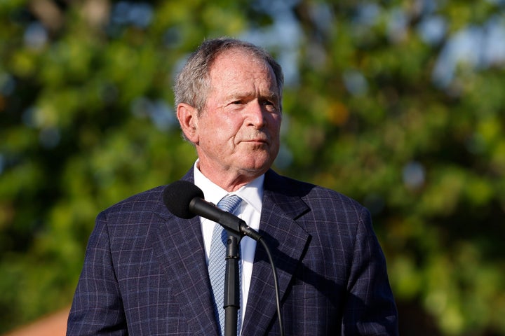 Former President George W. Bush, seen in May, said he and his wife, Laura Bush, have watched the Taliban's takeover of A