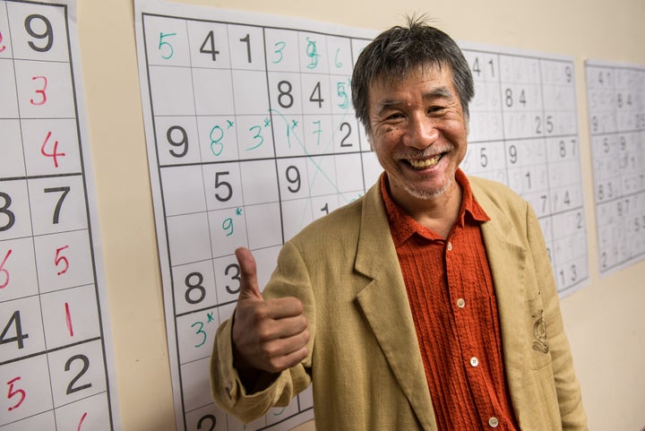 Japanese puzzle manufacturer Maki Kaji poses for a picture during the Sudoku first national competition in Sao Paulo, Brazil, on Sept. 29, 2012. 