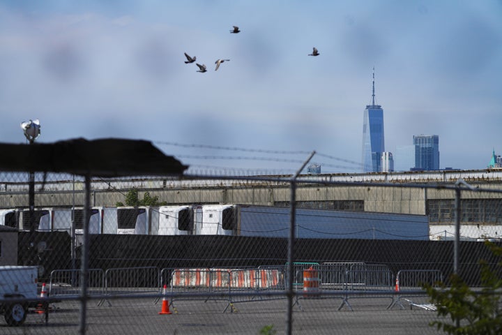 Refrigerated trailers at a temporary morgue in Brooklyn, New York, in June. The&nbsp;trailers serve as temporary morgues when