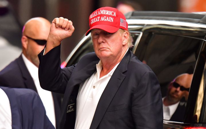 Former U.S. President Donald Trump arrives at Trump Tower in Manhattan on August 15, 2021 in New York City.