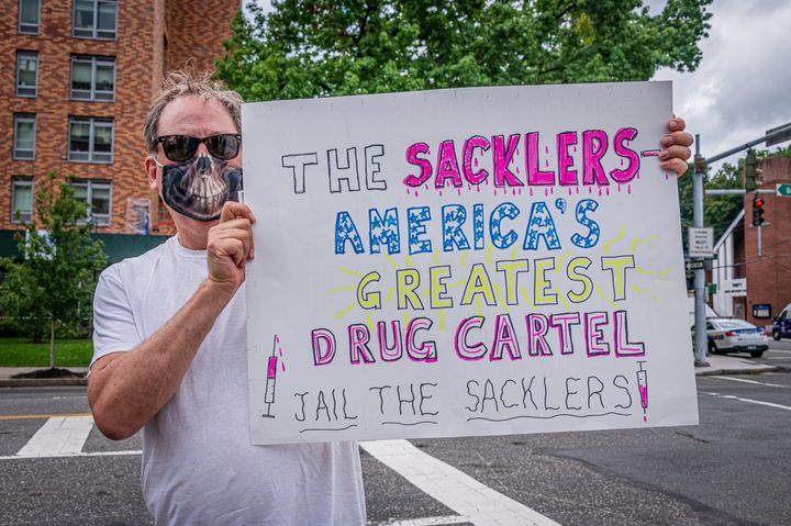 A protester is seen during a demonstration outside of the U.S. Bankruptcy Court in White Plains, New York, on Aug. 9.