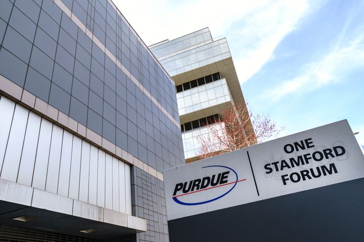 Purdue Pharma headquarters in Stamford, Connecticut, is seen. The Sackler family, which owns the company, is seeking to settle thousands of lawsuits in exchange for immunity from further legal action.