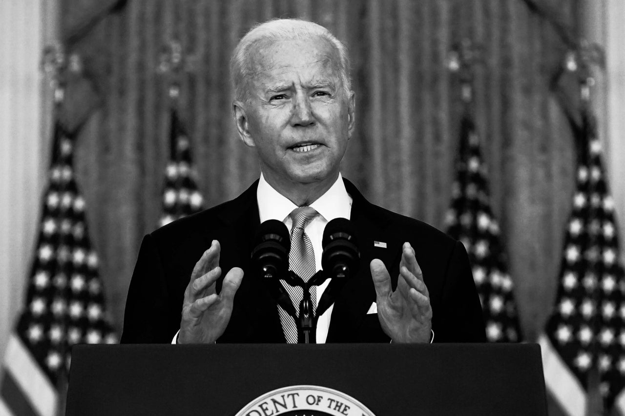President Joe Biden speaks about Afghanistan from the East Room of the White House on Monday.