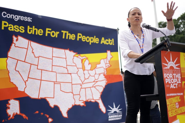 Rep. Sharice Davids (D-Kan.), a member of the Ho-Chunk Nation, introduced the Native American Voting Rights Act with Rep. Tom Cole (R-Okla.), a member of the Chickasaw Nation, on Aug. 13, 2021.