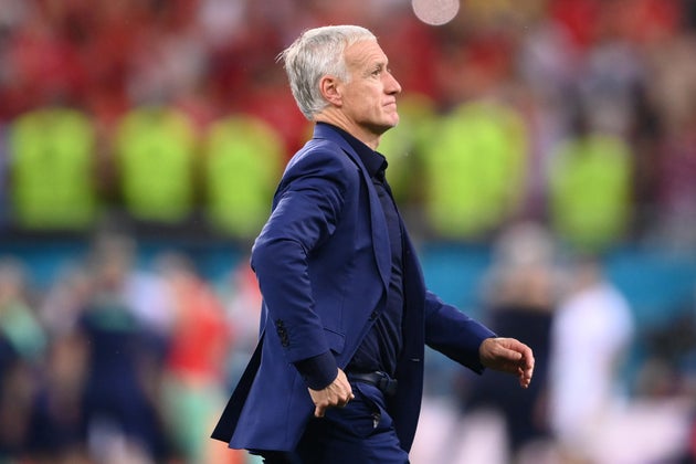 Didier Deschamps, hier na de wedstrijd Frankrijk-Zwitserland op het EK, in Boekarest, Roemenië, ...
