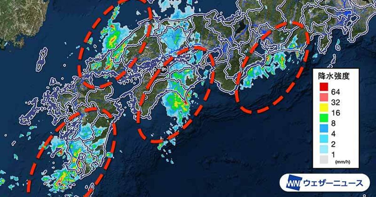 東海から九州、土砂災害や落雷に警戒　局地的に非常に激しい雨
