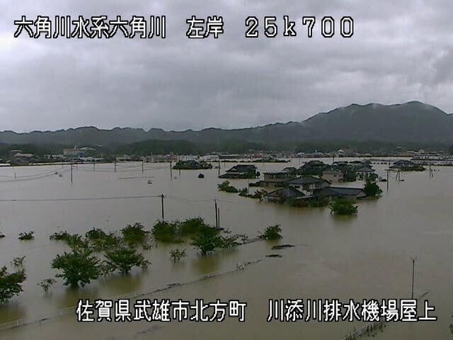 六角川が氾濫した佐賀県武雄市（九州地方整備局提供）＝2021年08月14日