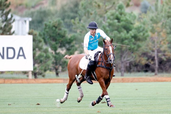 The Duke of Sussex in action at the Sentebale ISPS Handa Polo Cup. 