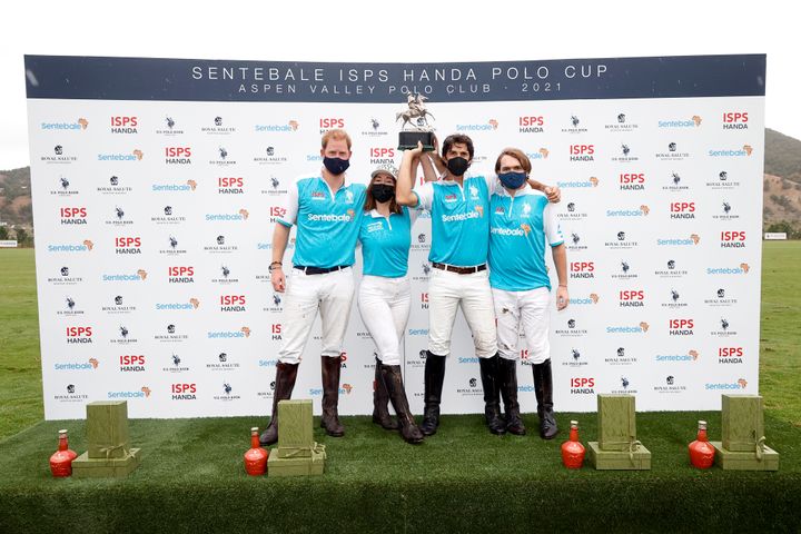 The Duke of Sussex and Team Sentebale pose for pictures at the winners podium.
