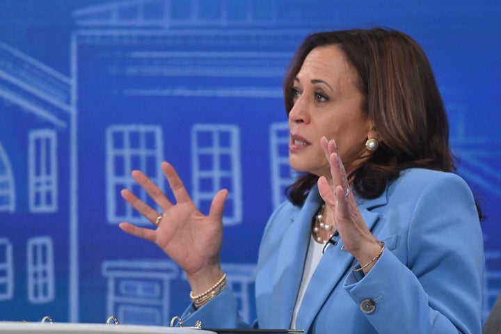 Vice President Kamala Harris speaks virtually to small business owners from the South Court Auditorium of the White House in Washington, DC, on July 29, 2021. 