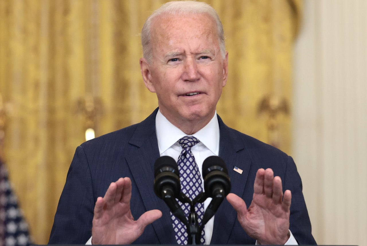 President Joe Biden addresses reporters at the White House on Friday. He tried to dispel the idea that low U.S. casualties in recent years was a reason to keep troops in Afghanistan.