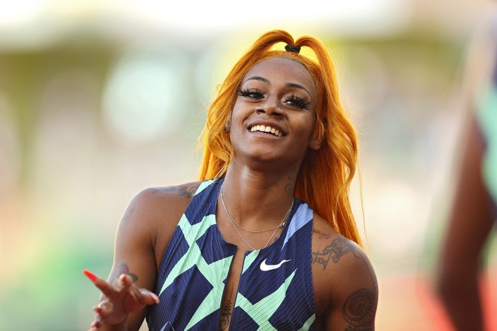 Sha'Carri Richardson after winning the Women's 100-meter final during the U.S. Olympic trials in Eugene, Oregon, ahead of the Tokyo Olympics.