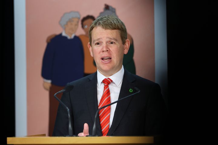 Minister for COVID-19 Response Chris Hipkins speaks to media during a press conference at Parliament on July 14, 2021 