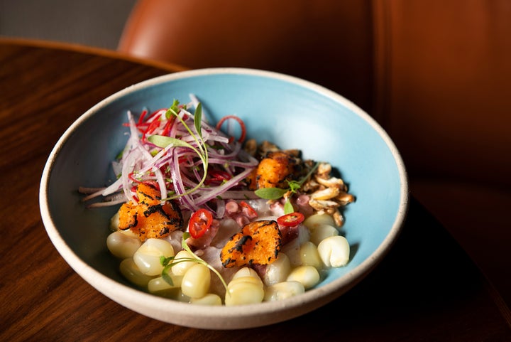 Ceviche Clásico from Popular, featuring snapper, octopus, red onion and cilantro.