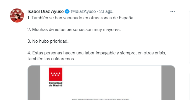 La publicación de Isabel Díaz Ayuso.