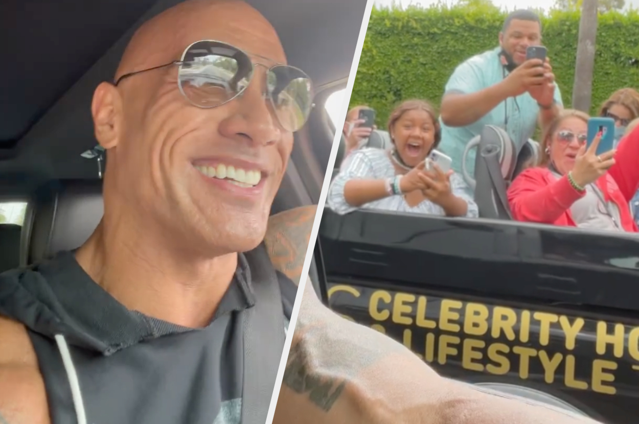 Dwayne 'The Rock' Johnson Surprises L.A. Celebrity Tour Bus As It Stops ...