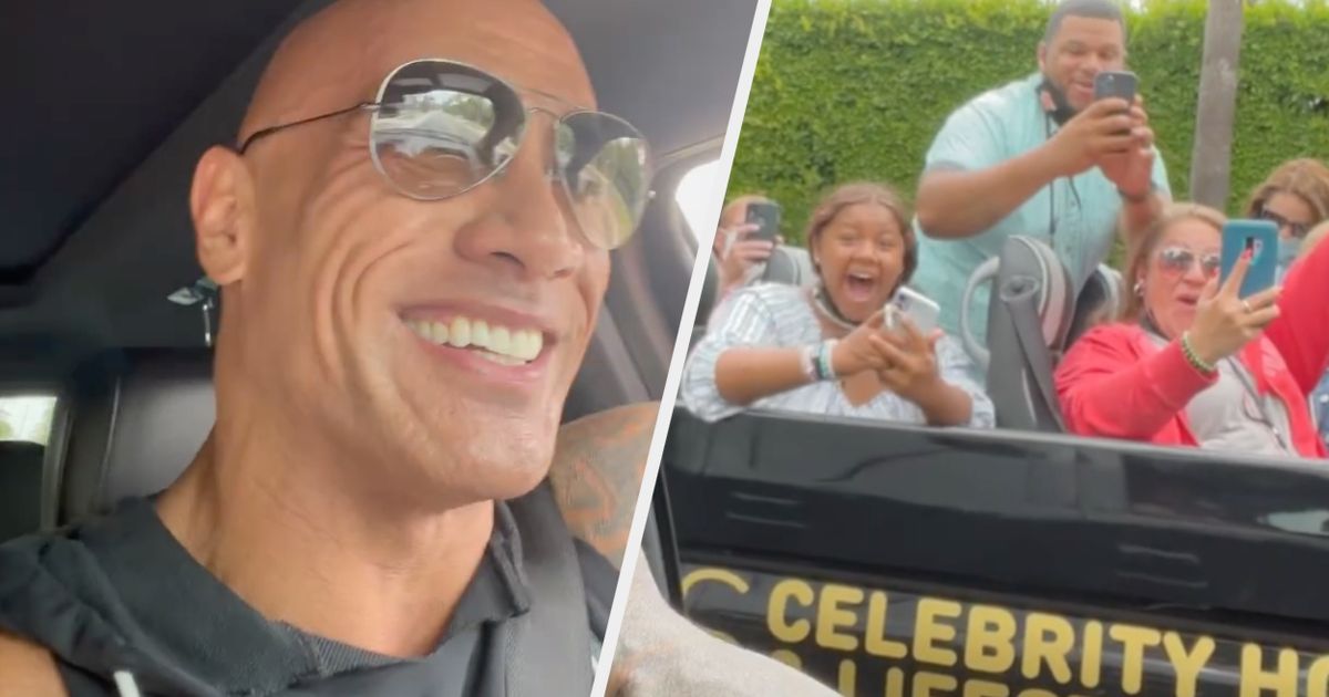 Dwayne 'The Rock' Johnson Surprises L.A. Celebrity Tour Bus as It Stops Beside His Car: ‘I’m Like a Big Kid’