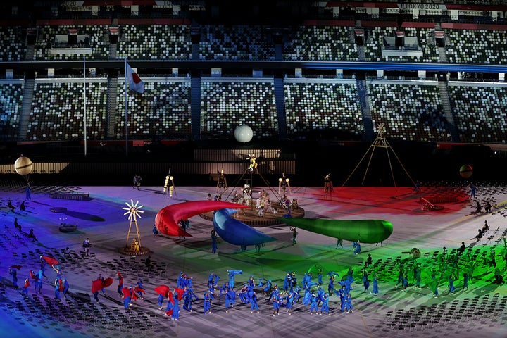 Entertainers perform during the opening ceremony of the Tokyo 2020 Paralympic Games at the Olympic Stadium on Aug. 24, 2021.