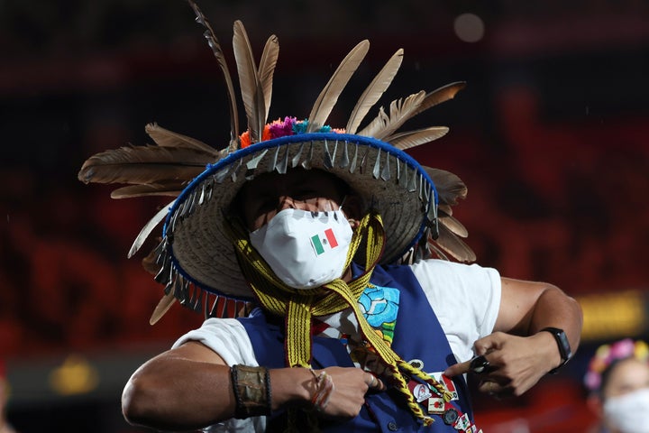 TOKYO, JAPAN - AUGUST 24: A member of Team Mexico takes part in the parade of athletes during the opening ceremony of the Tokyo 2020 Paralympic Games at the Olympic Stadium on August 24, 2021 in Tokyo, Japan. (Photo by Lintao Zhang/Getty Images)