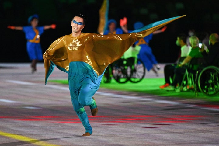 A performer takes part in the opening ceremony for the Tokyo 2020 Paralympic Games at the Olympic Stadium in Tokyo on August 24, 2021. (Photo by Philip FONG / AFP) (Photo by PHILIP FONG/AFP via Getty Images)