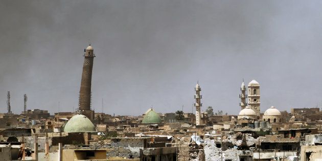 La mosquée Al-Nouri, reprise aux mains de Daech en 2017. Le président Macron se rendra sur le chantier de sa reconstruction.