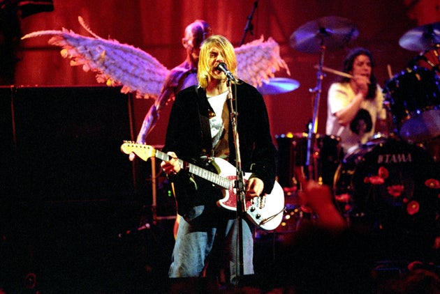 Nirvana frontman Kurt Cobain performing in