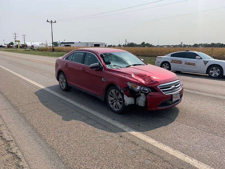 This Sept. 15, 2020 photo shows the car that South Dakota Attorney General Jason Ravnsborg was driving when he he struck and killed 55-year-old Joseph Boever.