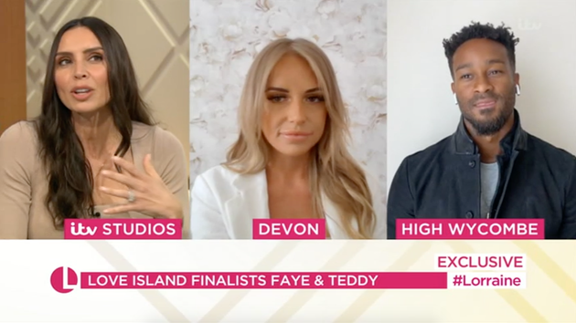 Christine Lampard interviewing Faye and Teddy on