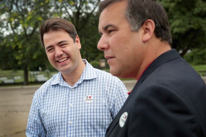 Danny O'Connor, left, stands with Columbus Mayor Andrew Ginther in August 2018. O'Connor's praise for Ginther's handling of protests against police racism elicited some criticism.