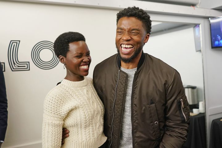 Black Panther stars Lupita Nyong'o and Chadwick Boseman pictured in 2018
