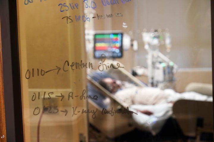 Louisiana Hospitals Await Ida While Packed With Coronavirus Patients 3 Coronavirus Patientstions are written on a window of a COVID-19 patient's room in an intensive care unit at the Willis-Knighton Medic