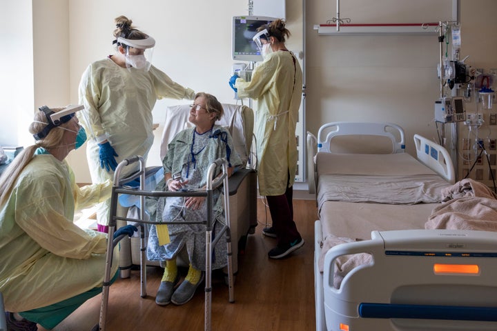 Louisiana Hospitals Await Ida While Packed With Coronavirus Patients 3 A COVID-19 patient is seen being treated at the Ochsner Medical Center in Jefferson, La. The state's hospitals, already packe