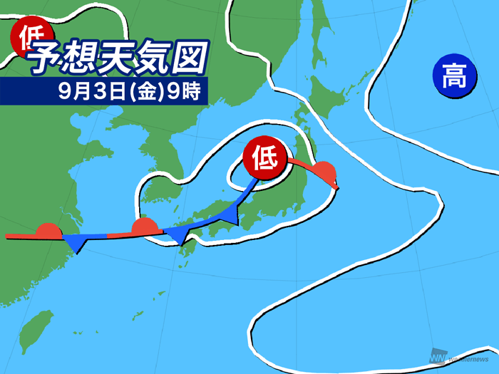 予想天気図 9月3日(金)9時