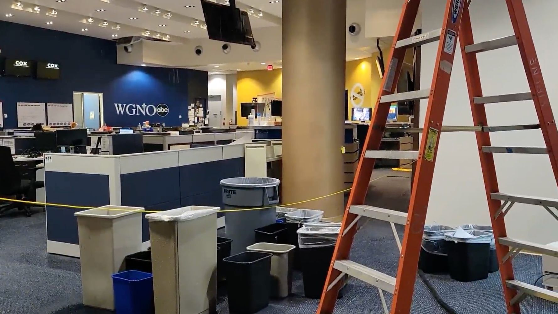 Parts Of Ceiling 'Peeled Away' As Hurricane Ida Tears Through New Orleans TV Station