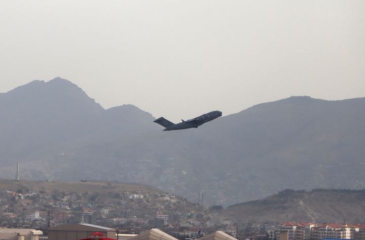 A US military aircraft takes off from the Hamid Karzai International Airport in Kabul.