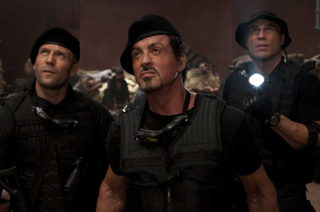 Left to Right: Jason Statham, Sylvester Stallone and Randy Couture in the first composition set...