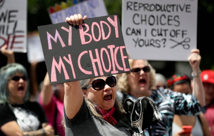 A group gathers to protest abortion restrictions at the state Capitol in Austin, Texas, on May 21, 2019.