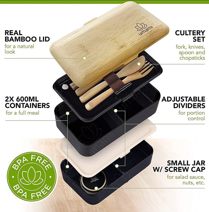  Umami Adult Bento Box with Bamboo Lid, Utensils