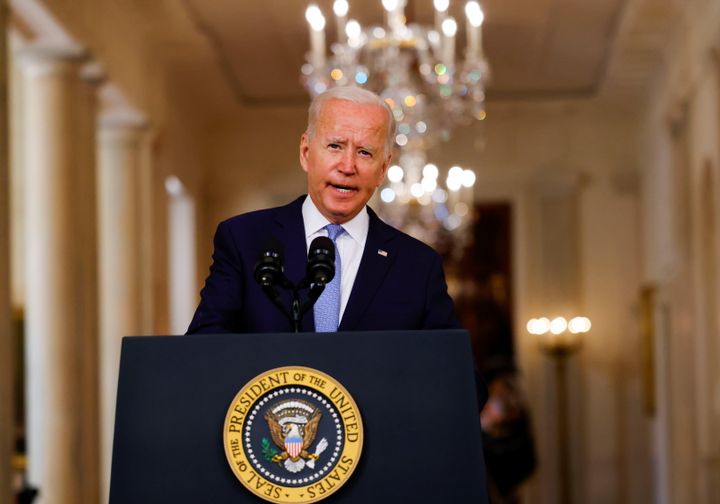 Joe Biden delivers remarks on Afghanistan during a speech at the White House.