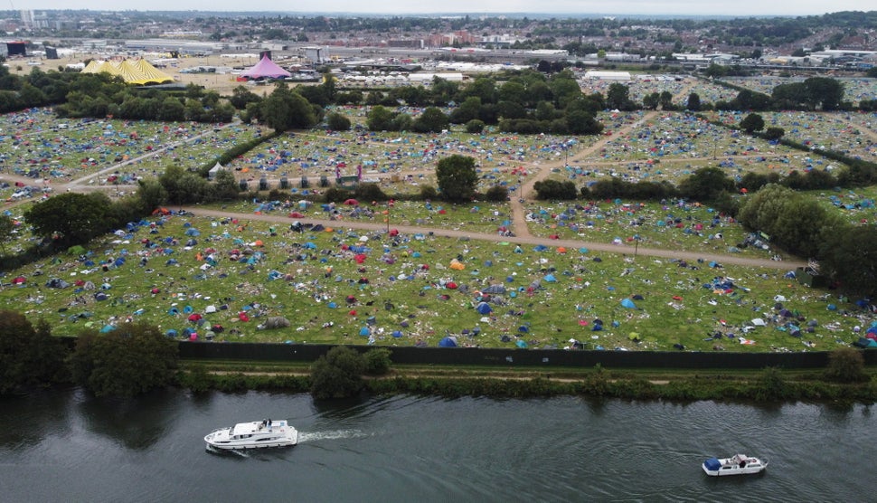 Abandoned tents are seen at the Reading Festival campsite after the event, in Reading, Britain, August 31, 2021. Picture taken with a drone. REUTERS/Matthew Childs