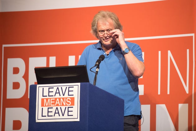 Tim Martin, founder and chairman of JD Wetherspoon speaks at the 'Leave Means Rally' at the Rivera International...