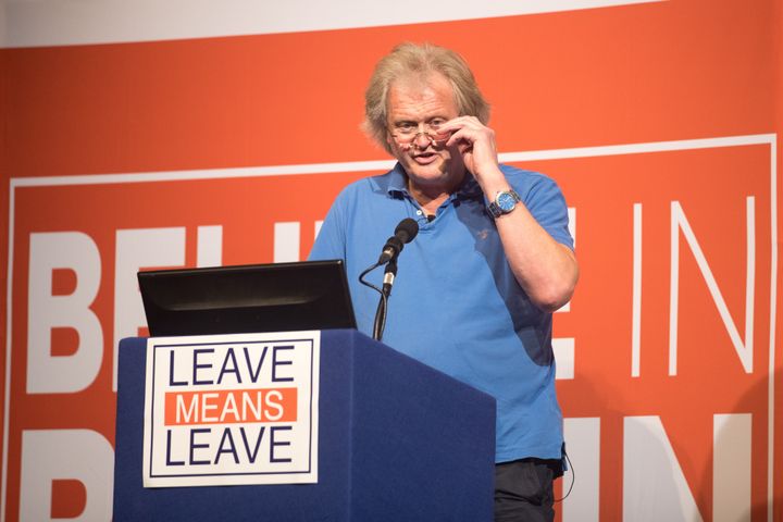 Tim Martin, founder and chairman of JD Wetherspoon speaks at the 'Leave Means Rally' at the Rivera International Centre on October 13, 2018