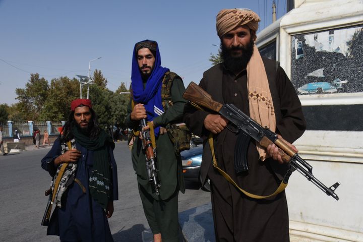 Taliban members are seen in Mazar-i-Sharif, capital of northern Balkh province, Afghanistan.