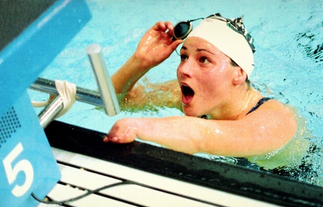 The athlete began her Paralympic career - aged 14 - in the swimming pool. Here pictured in