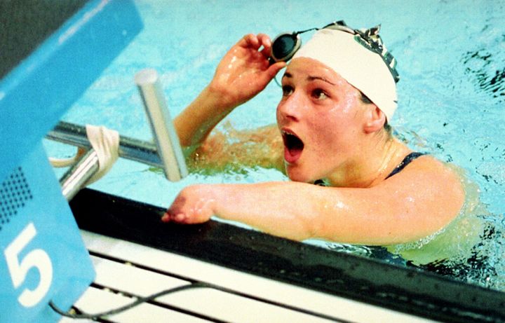 The athlete began her Paralympic career - aged 14 - in the swimming pool. Here pictured in 1993.