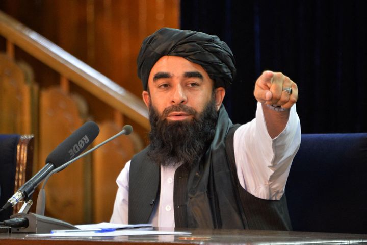 Taliban spokesperson Zabihullah Mujahid held a press conference in Kabul shortly after the militants' takeover of Afghanistan
